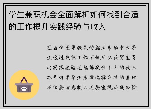 学生兼职机会全面解析如何找到合适的工作提升实践经验与收入