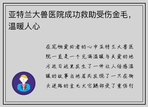 亚特兰大兽医院成功救助受伤金毛，温暖人心