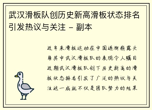 武汉滑板队创历史新高滑板状态排名引发热议与关注 - 副本